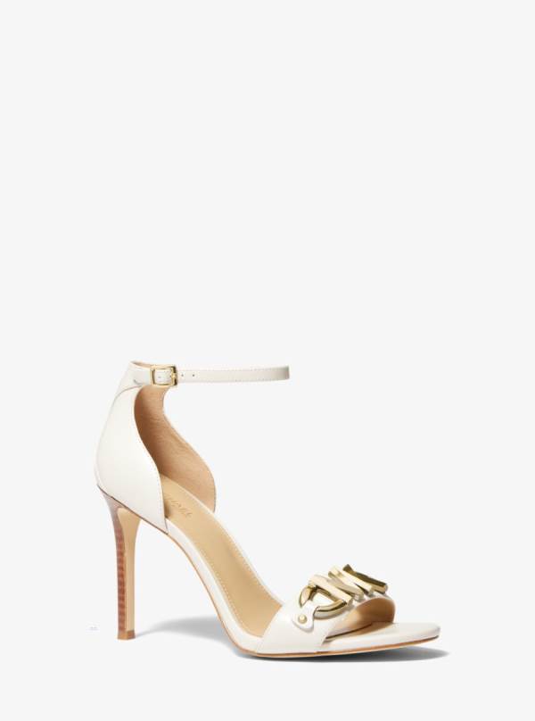 Damske Sandále Michael Kors Izzy Embellished Leather Krém - Topanky Michael Kors Sleva | QGYWB-7325